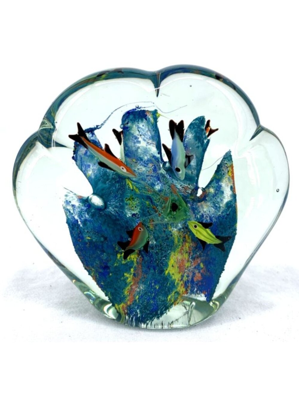 Murano Glass Fish Aquarium Sculpture Seashell Shape Paperweight 4.75" Tall